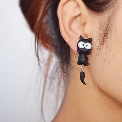 boucles d'oreilles chat noir - Bijoux en Folie
